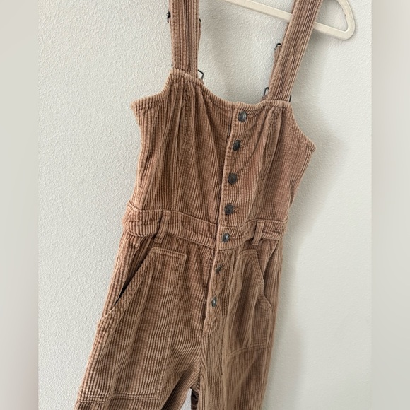 aerie Pants - Aerie Brown Corduroy Jumpsuit with Front Buttons